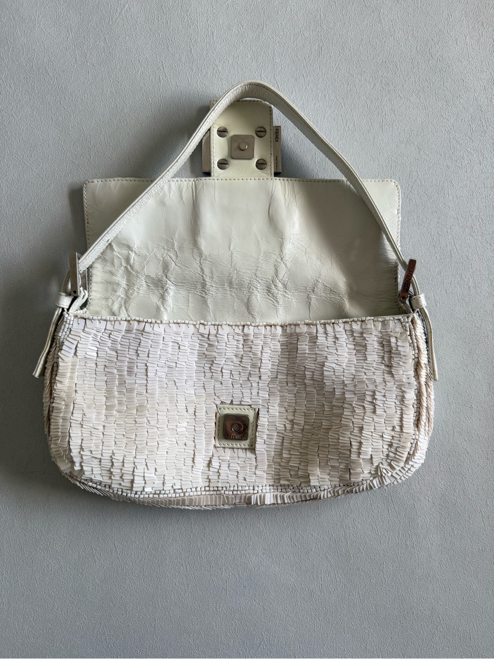 Vintage Fendi White Glitter Baguette Shoulder Bag - Picture 9 of 12